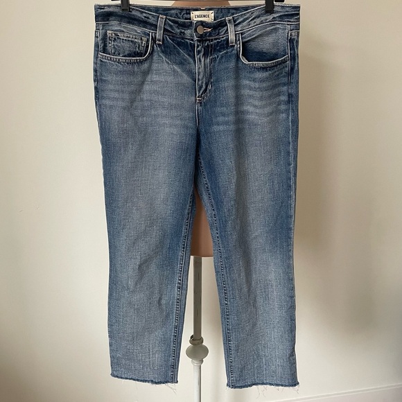L'AGENCE Milana Westwood Blue Raw Hem Straight Leg Low Rise Stovepipe Jeans 28 - Picture 3 of 10